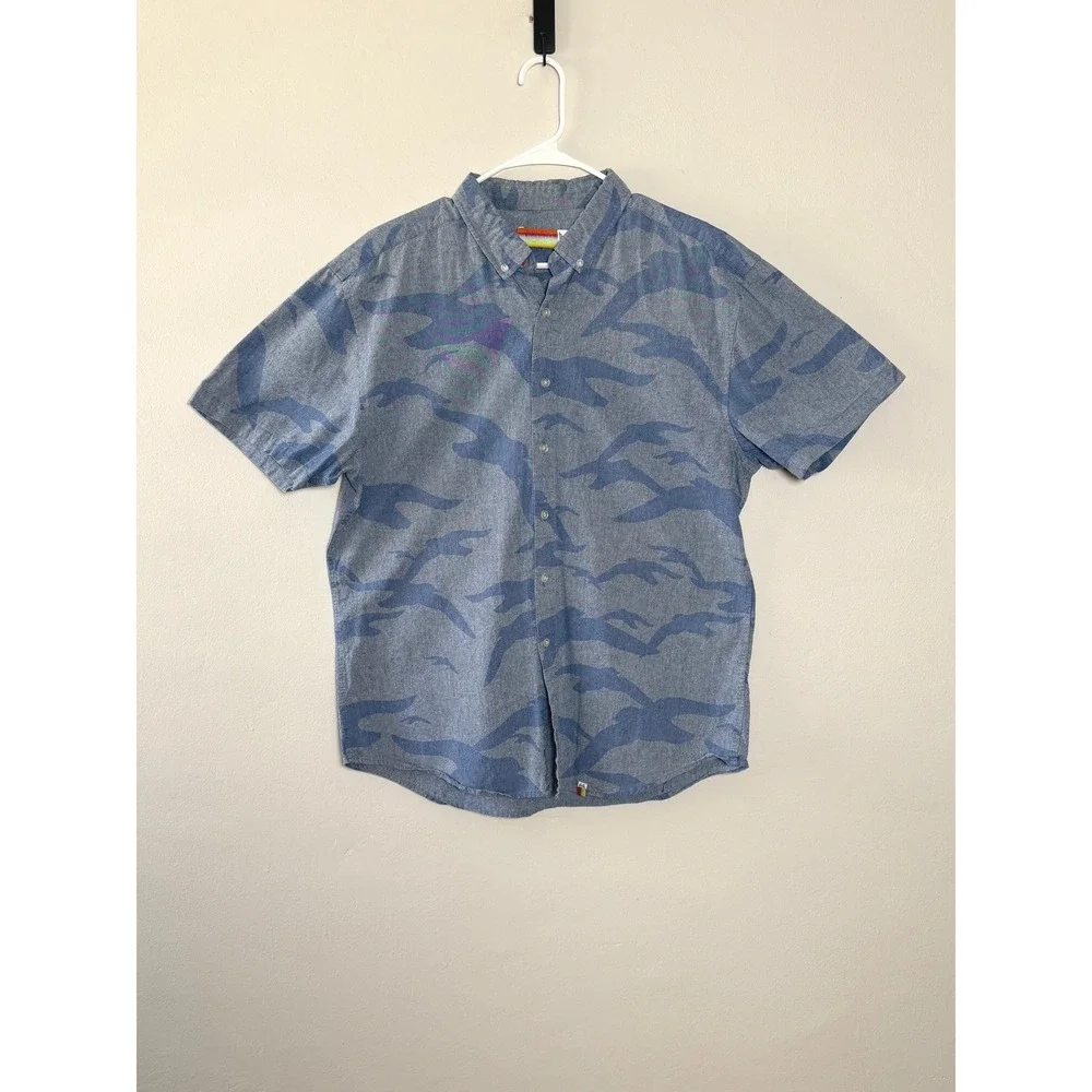 Slvdr Button Down Shirt Mens XL Blue Camo Short Sleeve Casual Tonal Print Preppy